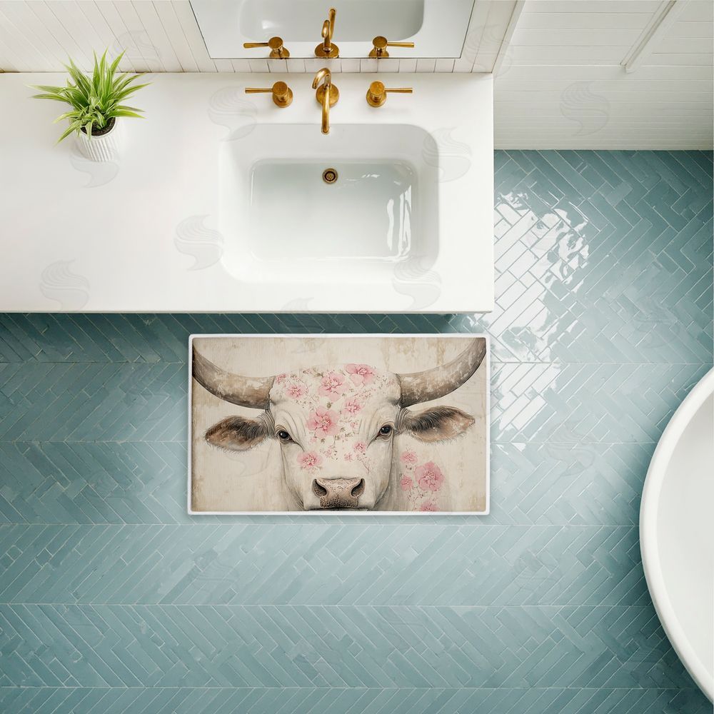 Heidi Kuntz | Floral Kissed Cow Plush Bath Mat