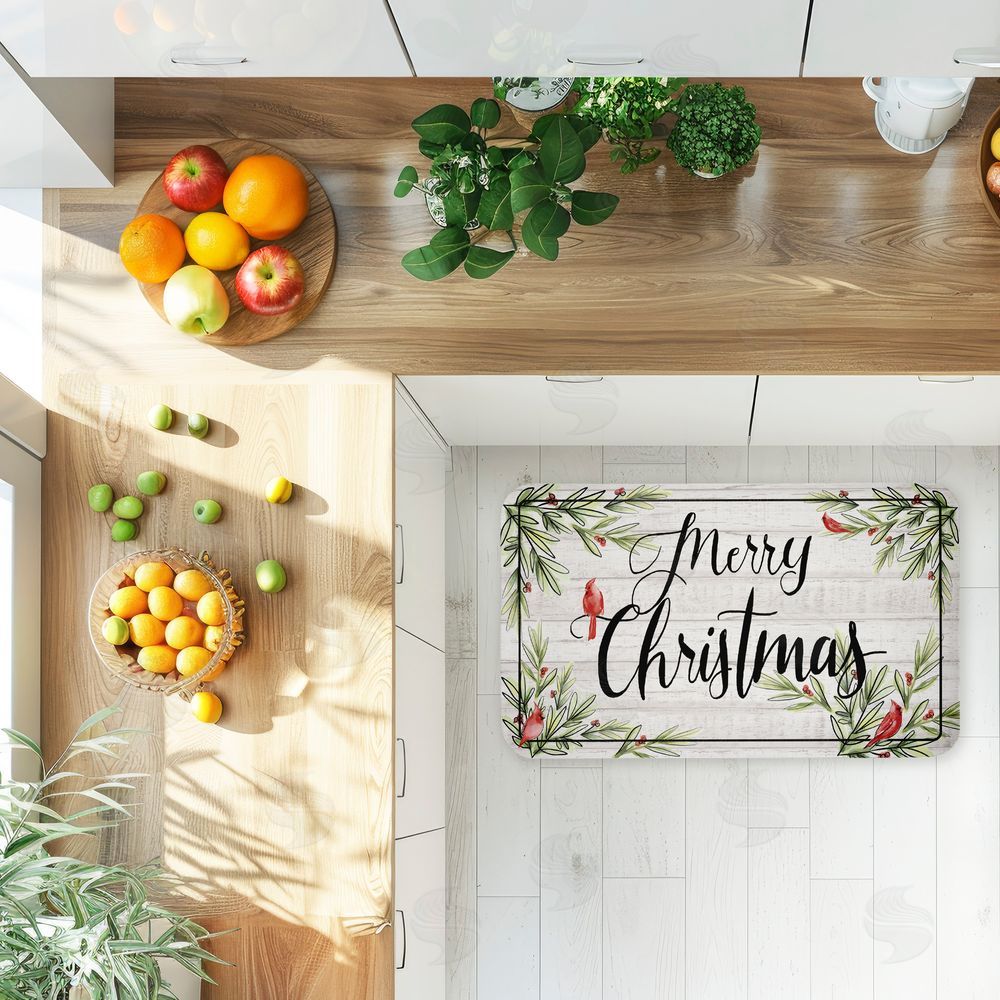Dogwood Portfolio | Rustic Merry Christmas Cardinals Anti-Fatigue Mat