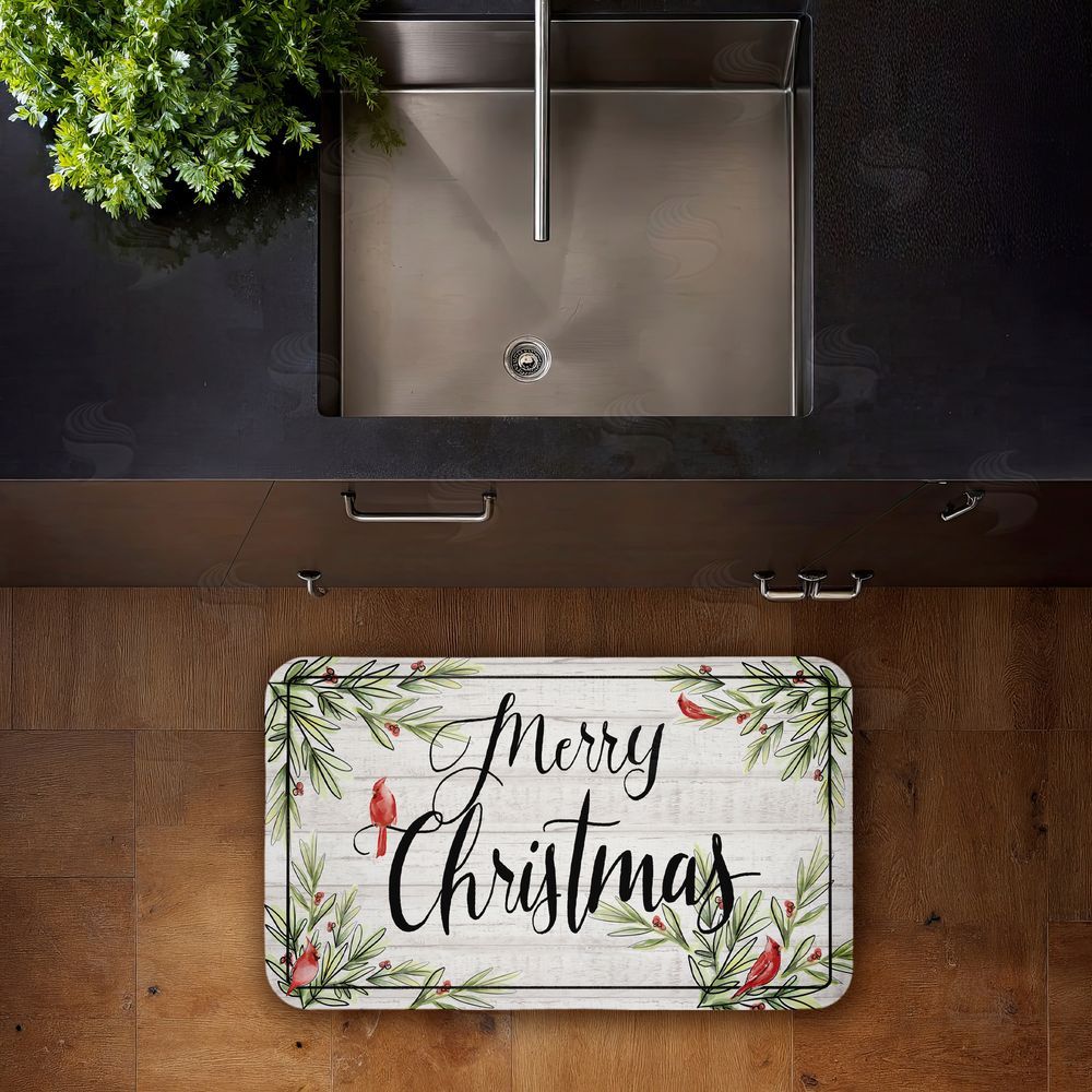 Dogwood Portfolio | Rustic Merry Christmas Cardinals Anti-Fatigue Mat