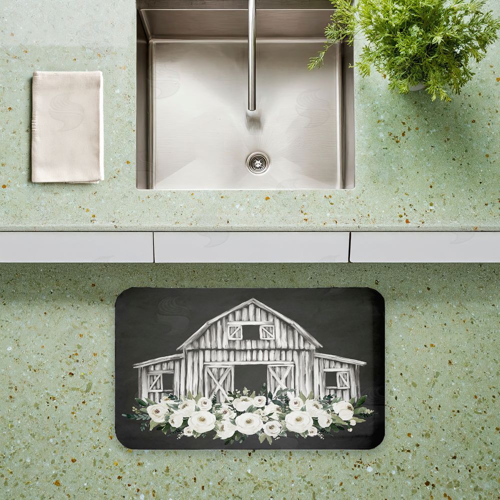 Lettered and Lined | Rustic Barn with White Roses Anti-Fatigue Mat