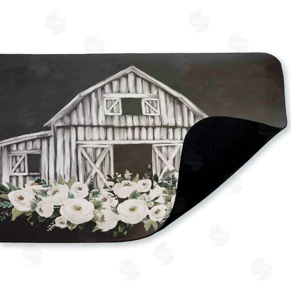 Lettered and Lined | Rustic Barn with White Roses Anti-Fatigue Mat