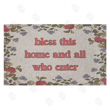 Stupell Studio | Retro Bless This Home Florals Faux Sisal Door Mat