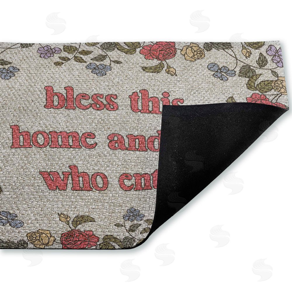 Stupell Studio | Retro Bless This Home Florals Faux Sisal Door Mat