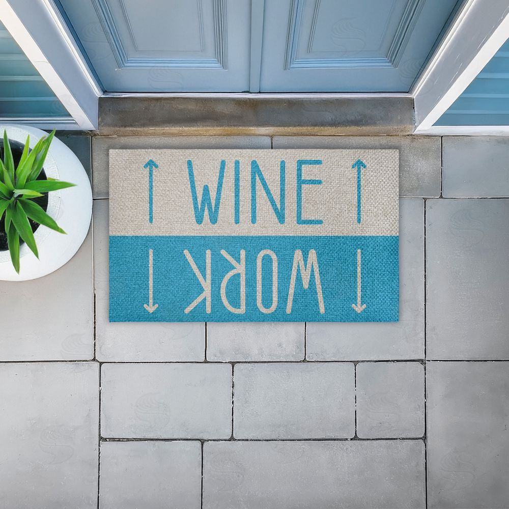 Stupell Studio | Work & Wine Blue Faux Sisal Door Mat