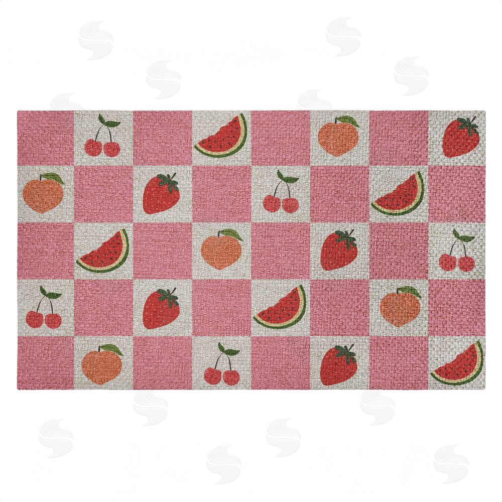Stupell Studio | Pink Kitchen Fruits Checkered Faux Sisal Door Mat