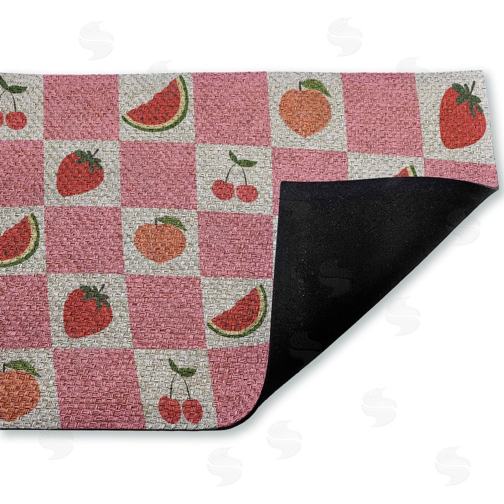 Stupell Studio | Pink Kitchen Fruits Checkered Faux Sisal Door Mat