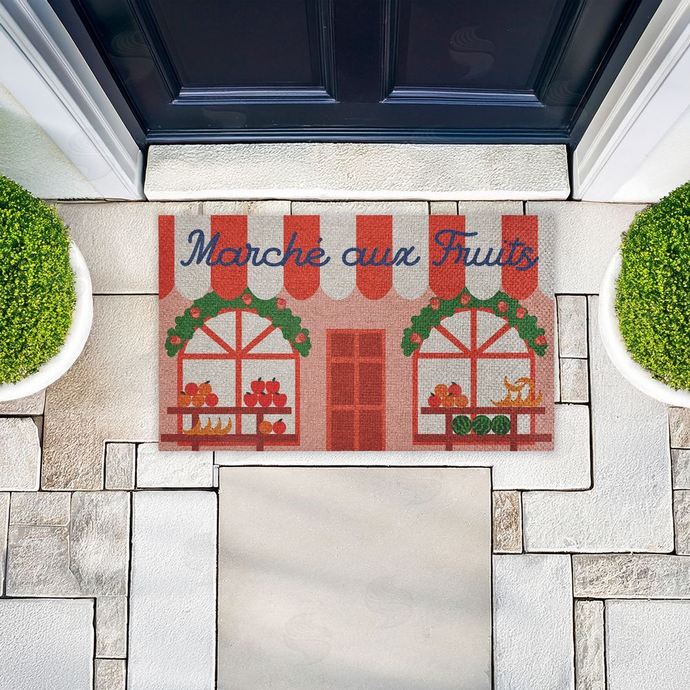 Stupell Studio | Fruit Stand Awning Storefront Faux Sisal Door Mat