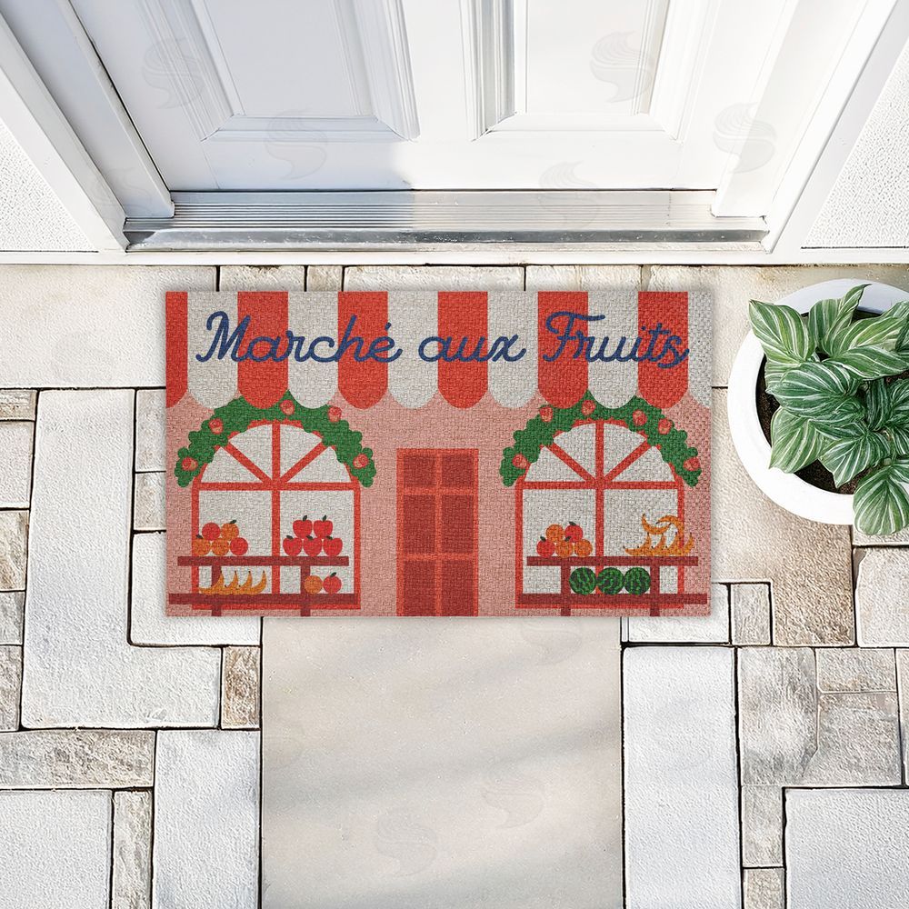 Stupell Studio | Fruit Stand Awning Storefront Faux Sisal Door Mat