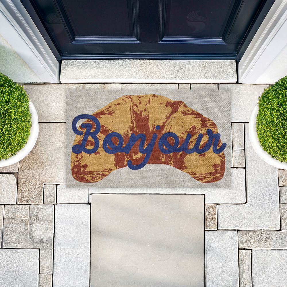 Stupell Studio | Bonjour Baked Croissant Faux Sisal Door Mat