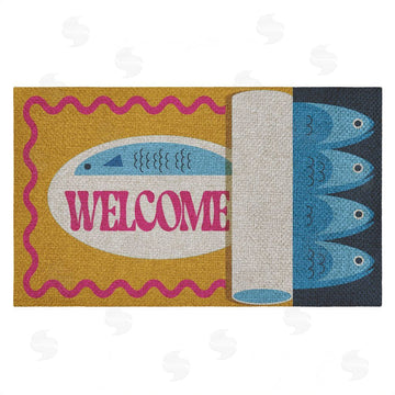 Stupell Studio | Welcome Retro Tuna Can Faux Sisal Door Mat