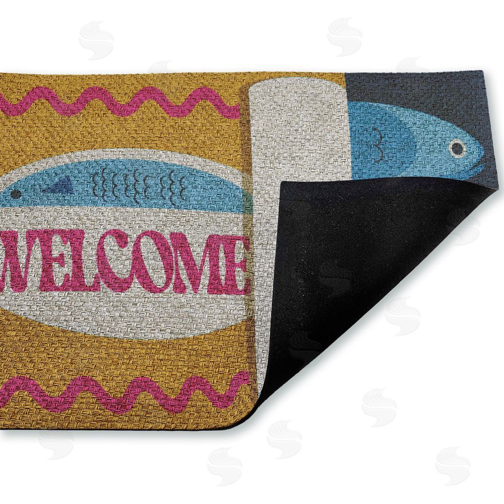 Stupell Studio | Welcome Retro Tuna Can Faux Sisal Door Mat