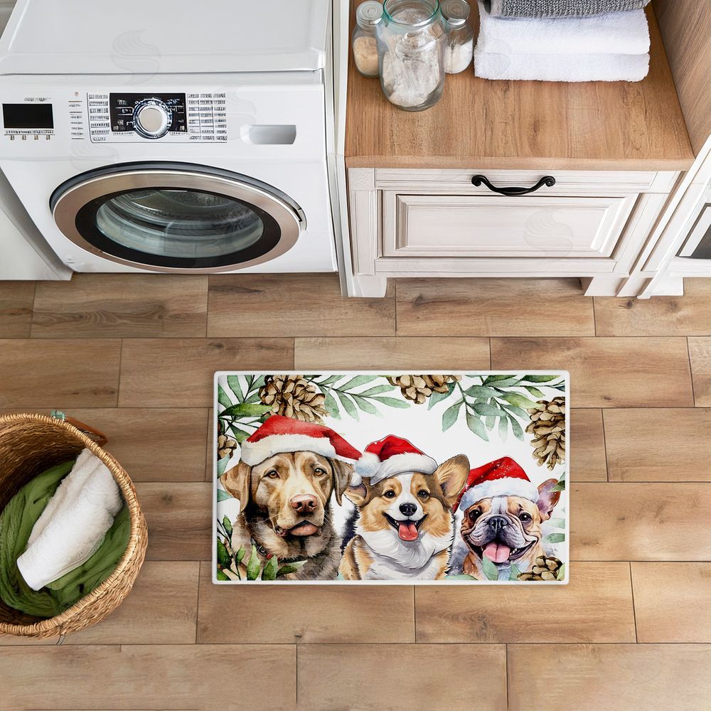 Kim Allen | Three Christmas Hat Dogs Plush Bath Mat