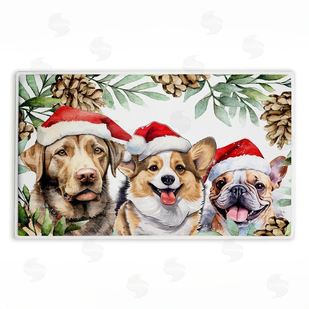 Kim Allen | Three Christmas Hat Dogs Plush Bath Mat