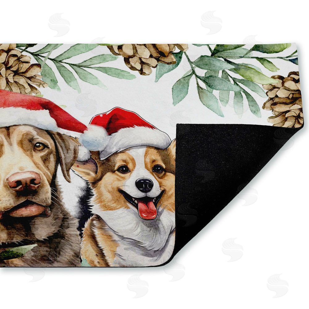Kim Allen | Three Christmas Hat Dogs Non-Woven Door Mat