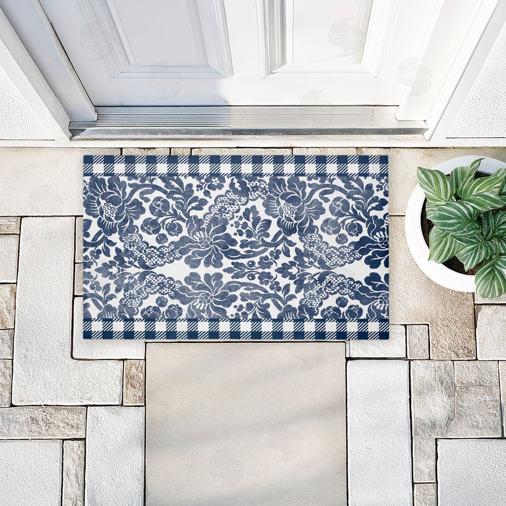 Kim Allen | Navy Gingham Florals Non-Woven Door Mat