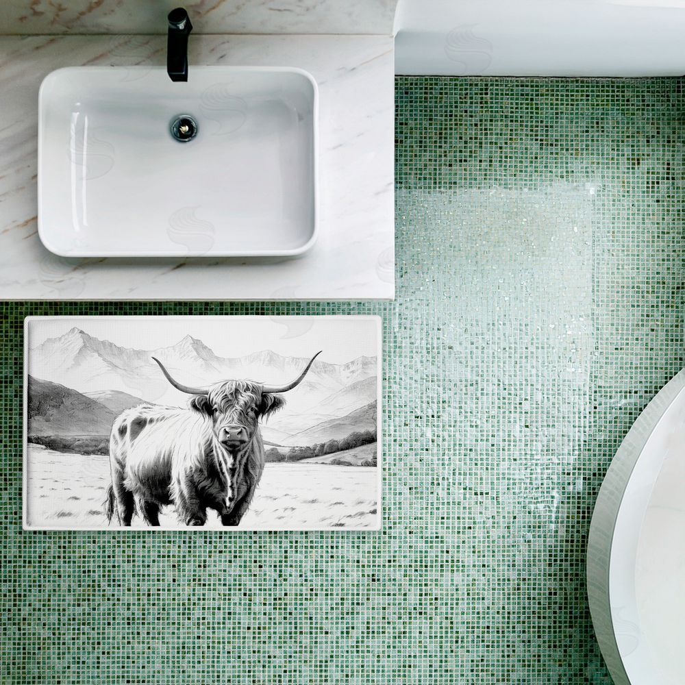 Kim Allen | Highland Sketch in Mountains Plush Bath Mat