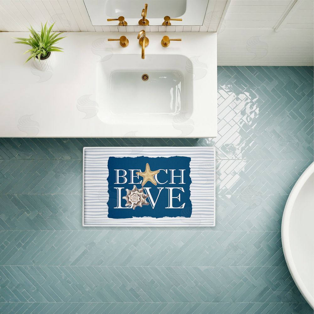 Kim Allen | Beach Love over Stripes Plush Bath Mat