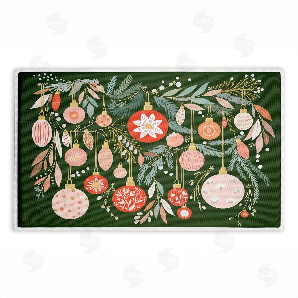 Leah Straatsma | Holiday Florals & Ornament Shapes Plush Bath Mat