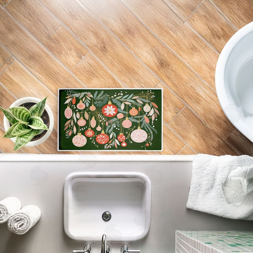 Leah Straatsma | Holiday Florals & Ornament Shapes Plush Bath Mat