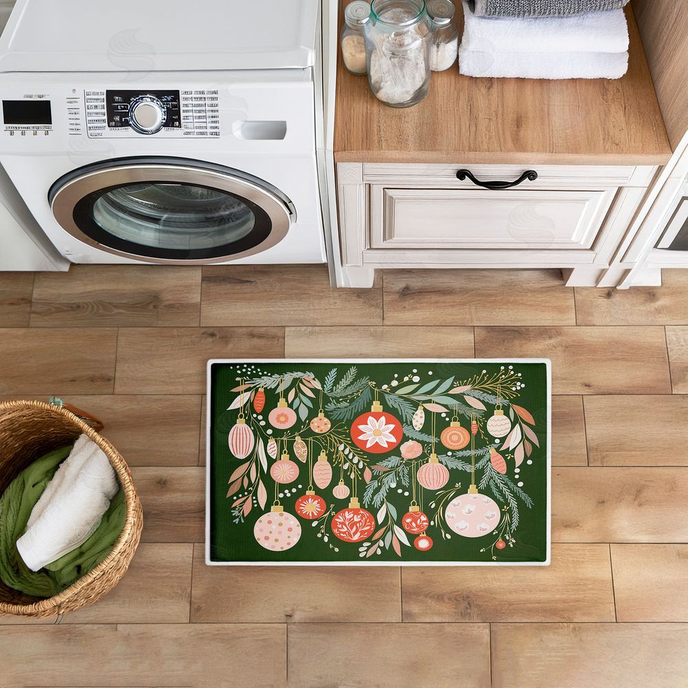 Leah Straatsma | Holiday Florals & Ornament Shapes Plush Bath Mat