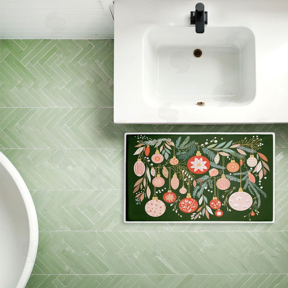 Leah Straatsma | Holiday Florals & Ornament Shapes Plush Bath Mat