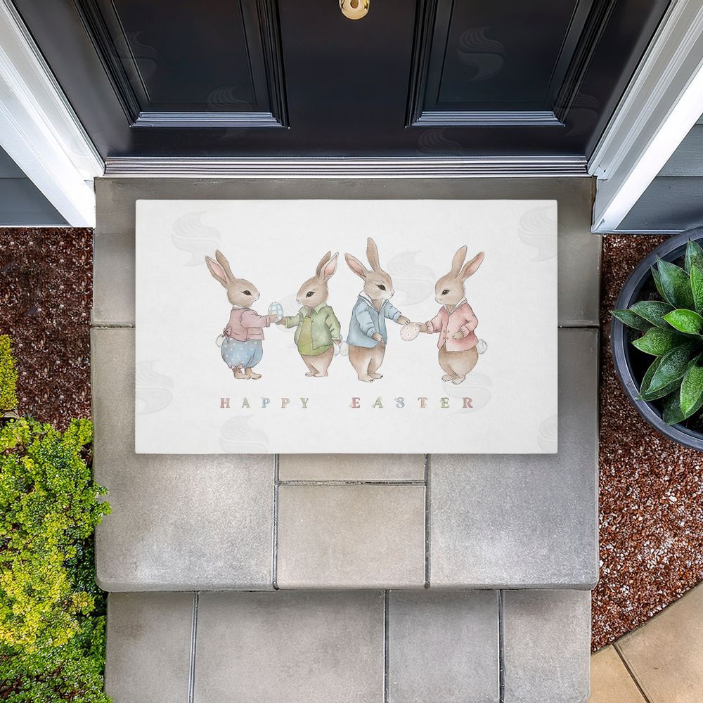 Leah Straatsma | Minimal Happy Easter Bunnies Non-Woven Door Mat