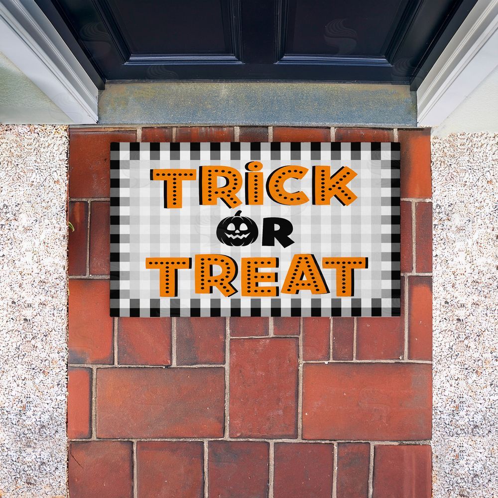 Marcus Prime | Trick Or Treat over Gingham Non-Woven Door Mat