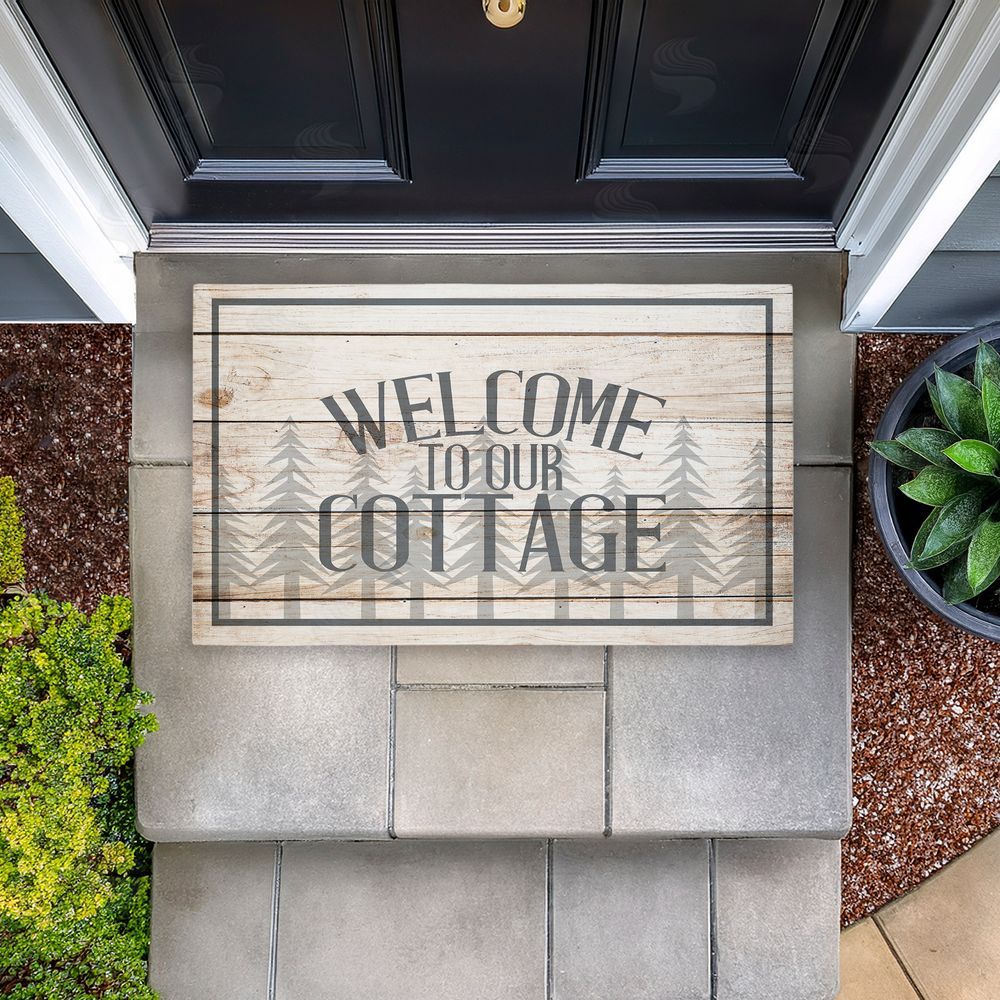 Kim Allen | Rustic Welcome Cottage Trees Non-Woven Door Mat
