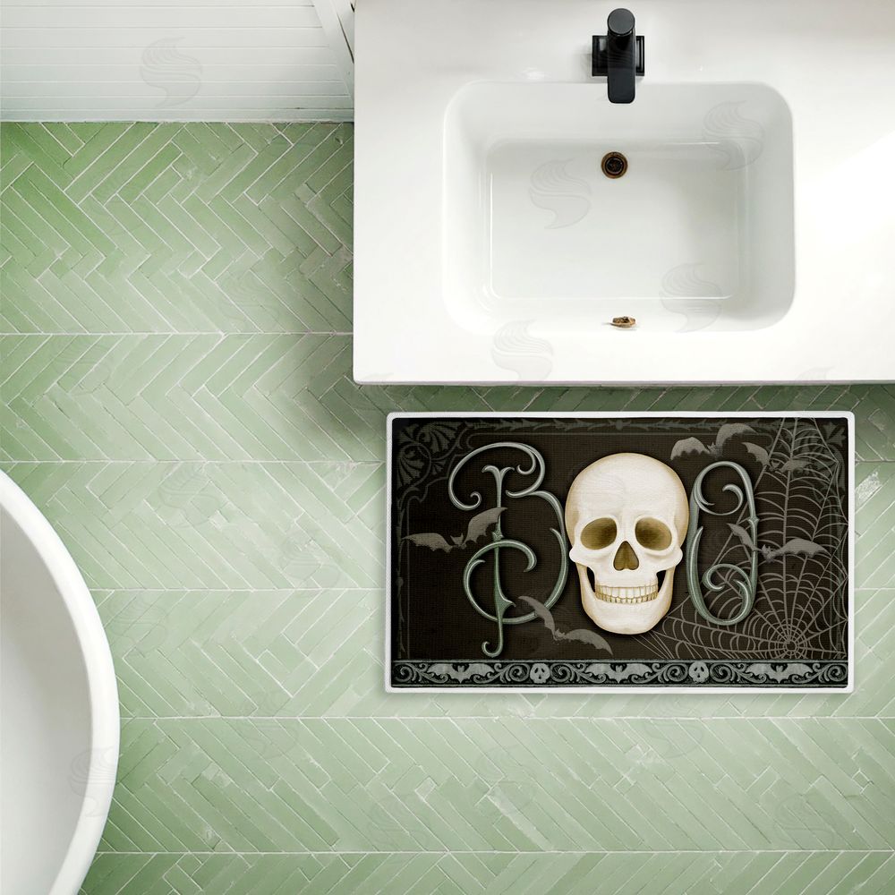 Nicole Tamarin | Boo with Skulls & Bats Plush Bath Mat