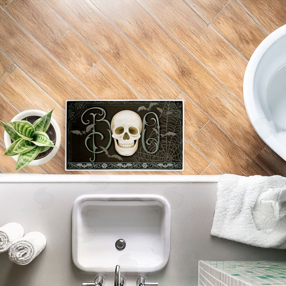 Nicole Tamarin | Boo with Skulls & Bats Plush Bath Mat