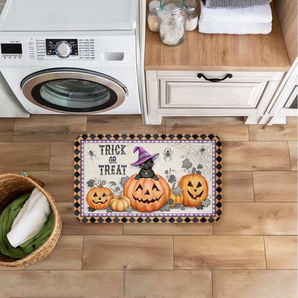 Chad Barrett | Vintage Halloween Cat & Pumpkins Anti-Fatigue Mat