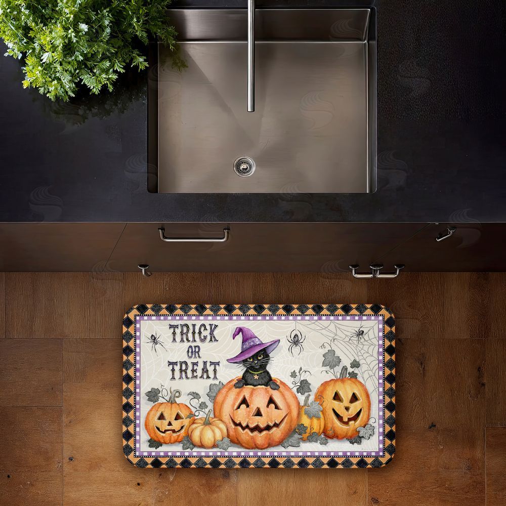 Chad Barrett | Vintage Halloween Cat & Pumpkins Anti-Fatigue Mat