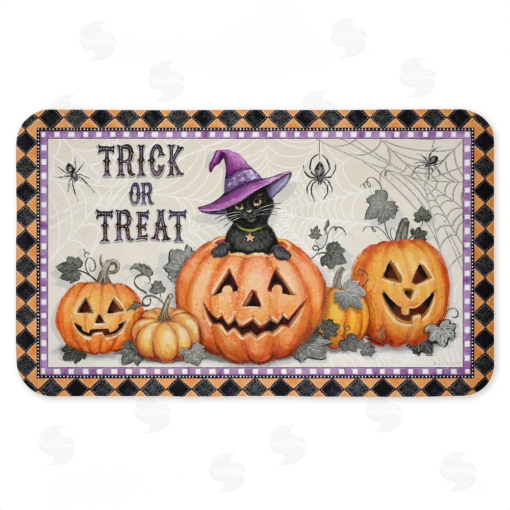 Chad Barrett | Vintage Halloween Cat & Pumpkins Anti-Fatigue Mat