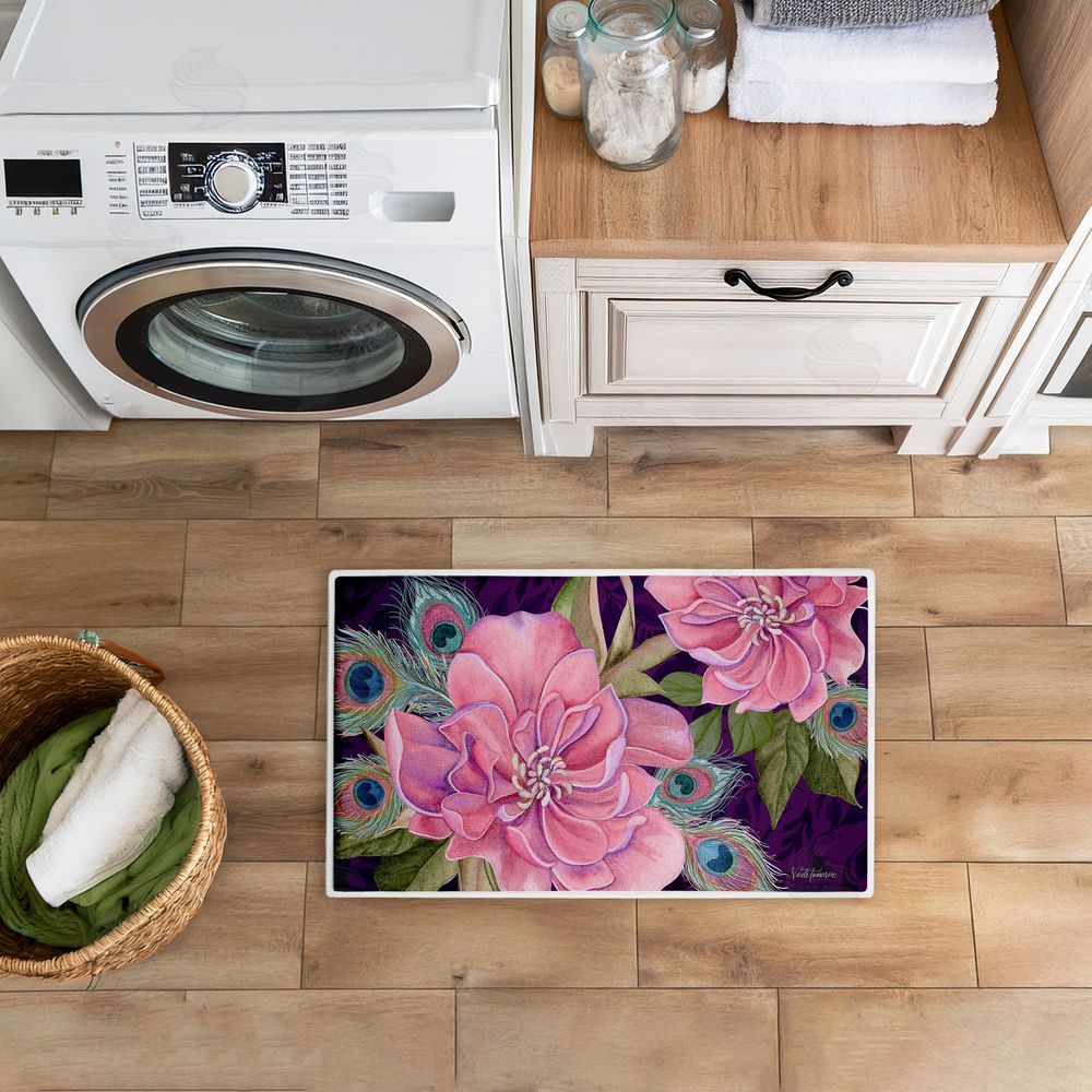 Nicole Tamarin | Midnight Garden Peacock Feathers Plush Bath Mat