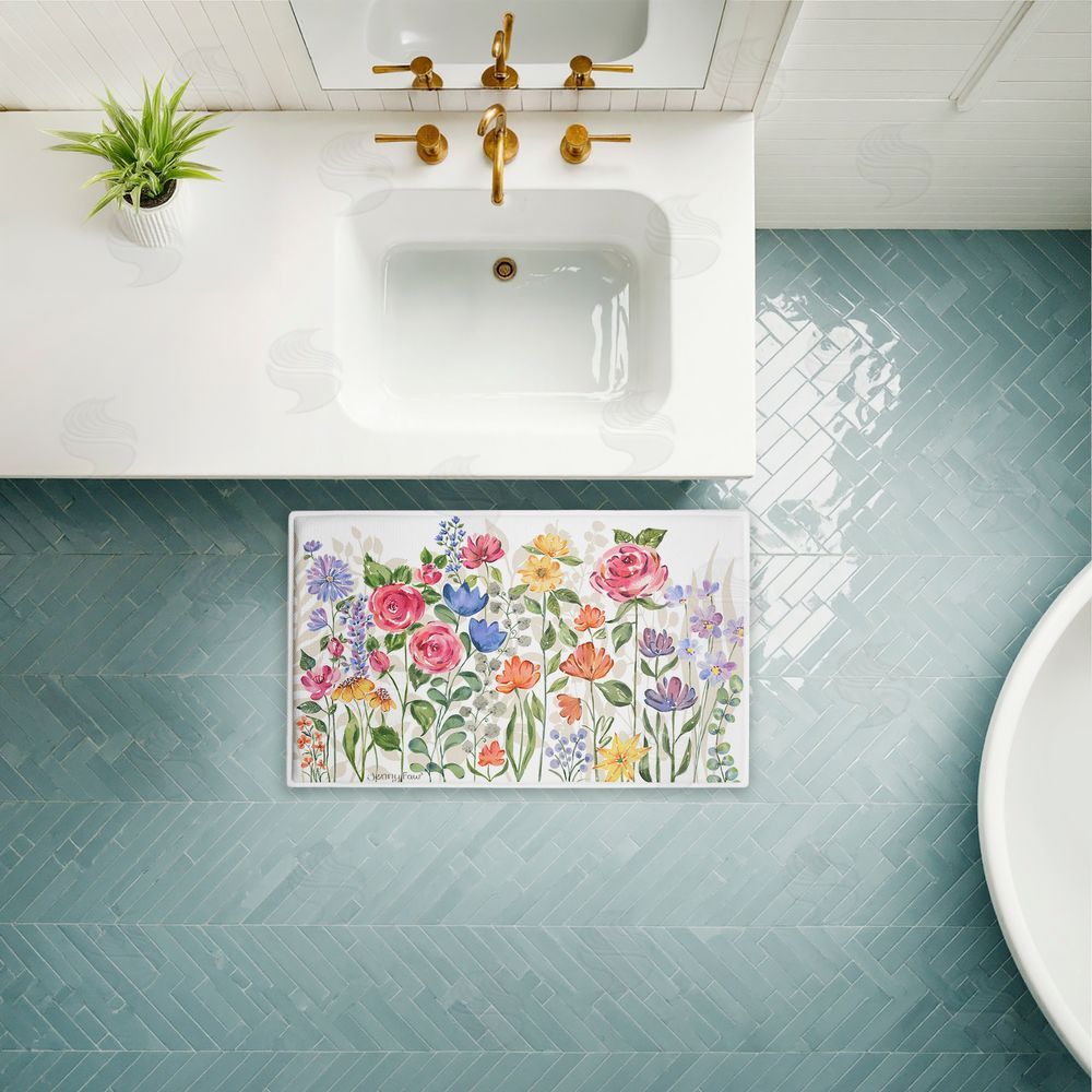 Jenny Faw | Springtime Wildflower Blossoms Plush Bath Mat