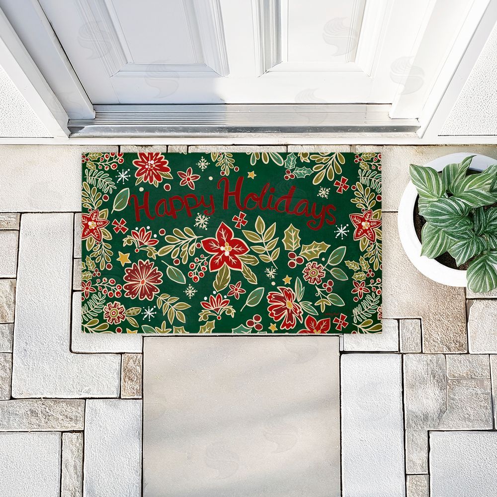 Jenny Faw | Holiday Poinsettia Greeting Non-Woven Door Mat