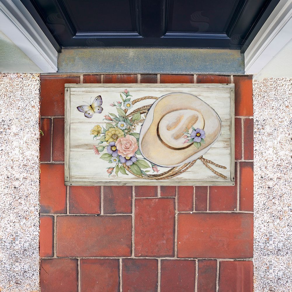 Susan Winget | Shabby Chic Floral Cowboy Hat Non-Woven Door Mat