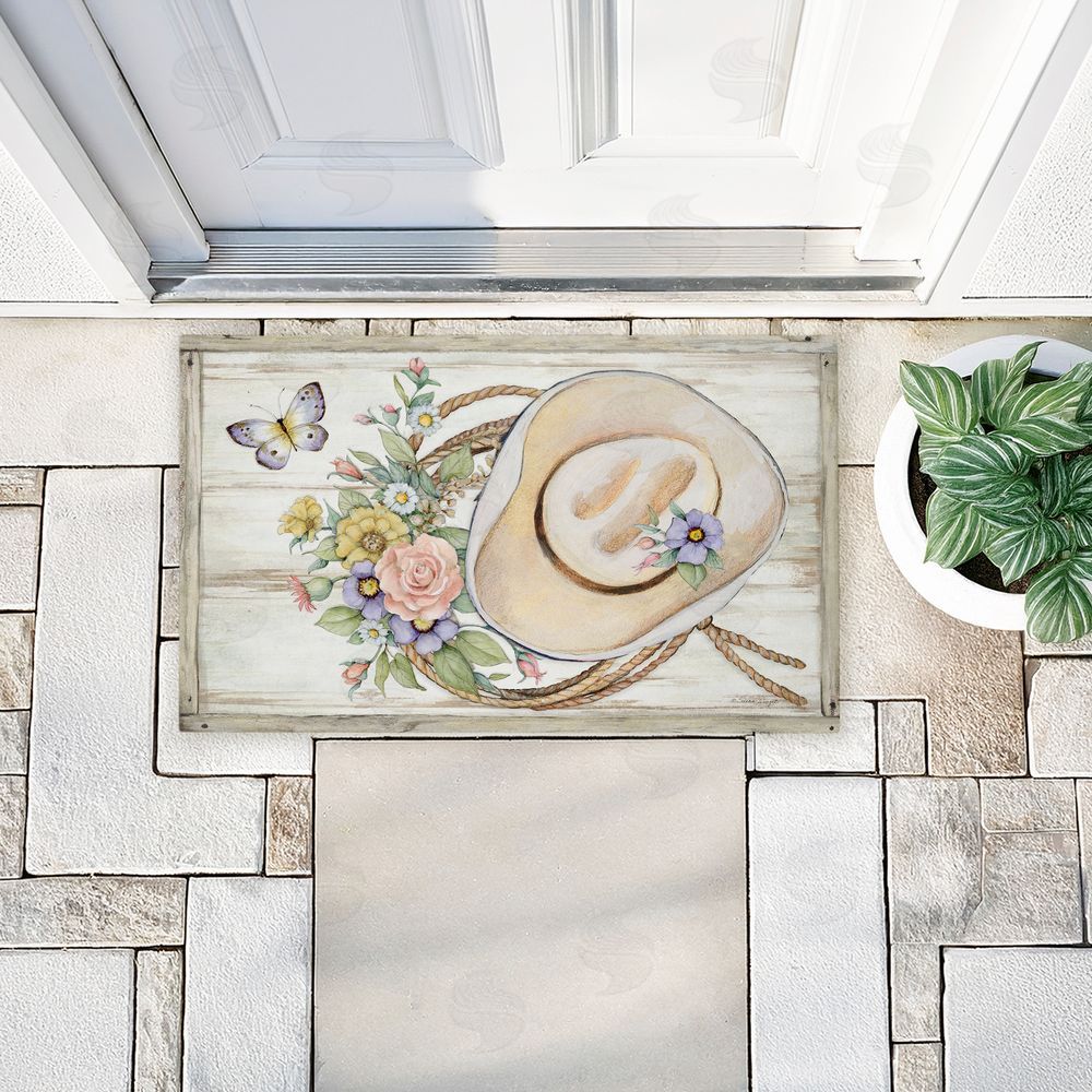 Susan Winget | Shabby Chic Floral Cowboy Hat Non-Woven Door Mat