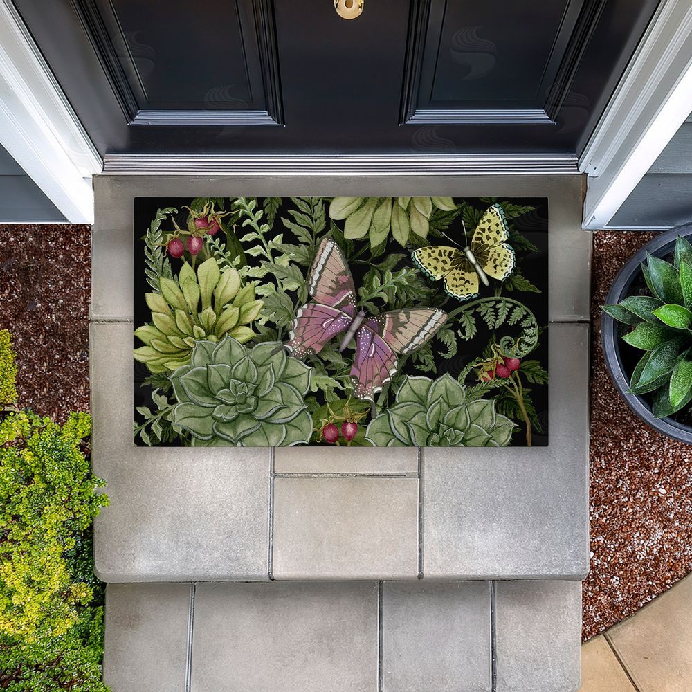 Nicole Tamarin | Dark Succulents Midnight Garden Non-Woven Door Mat