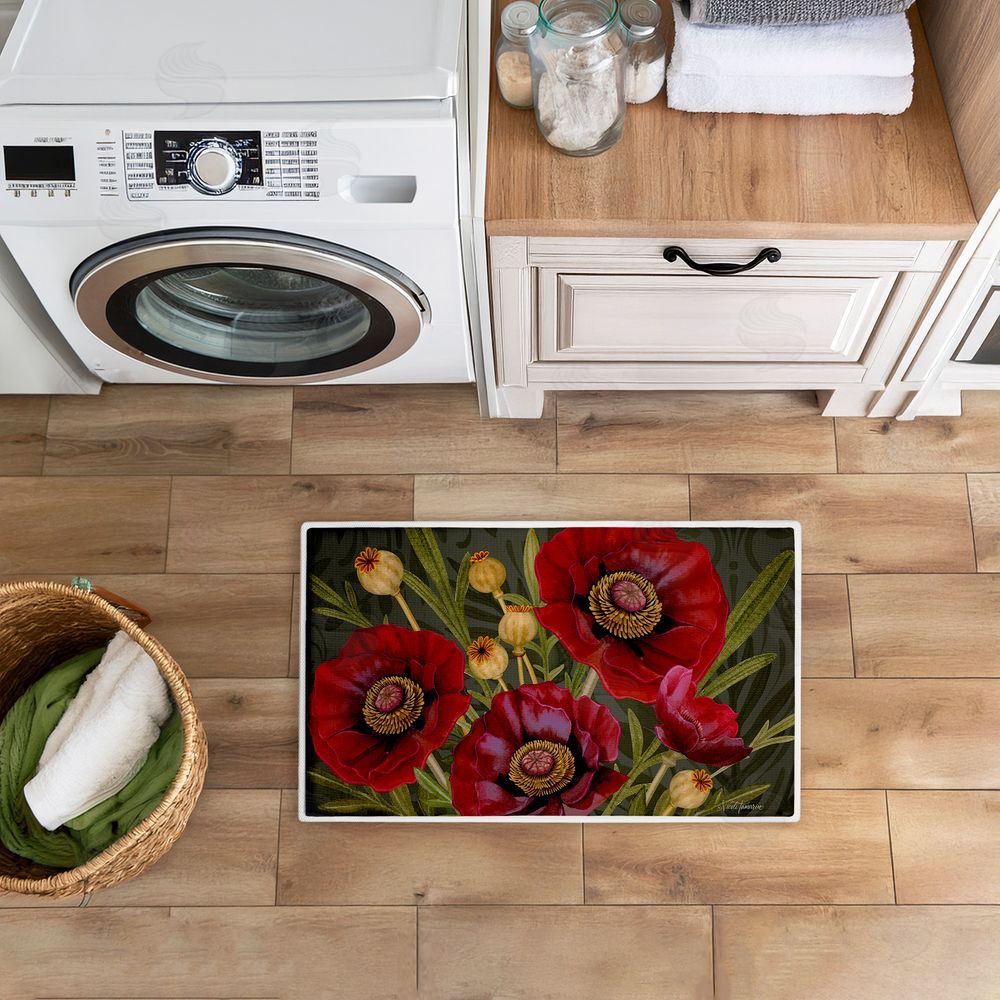 Nicole Tamarin | Red Poppy Midnight Garden Plush Bath Mat