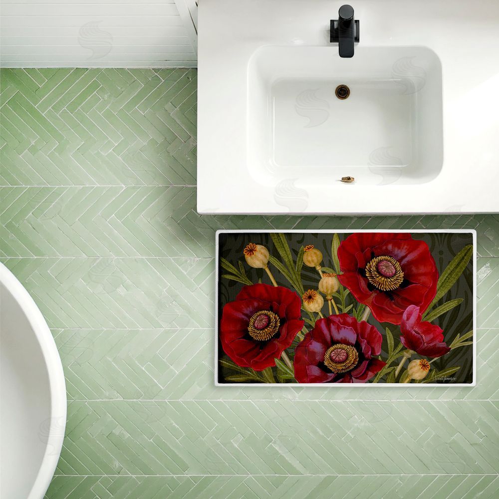 Nicole Tamarin | Red Poppy Midnight Garden Plush Bath Mat