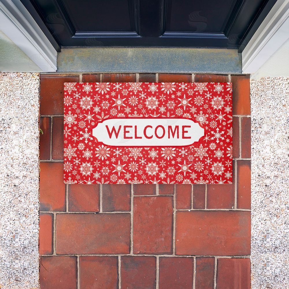 Tim Coffey | Welcome Red Snowflake Fractals Non-Woven Door Mat