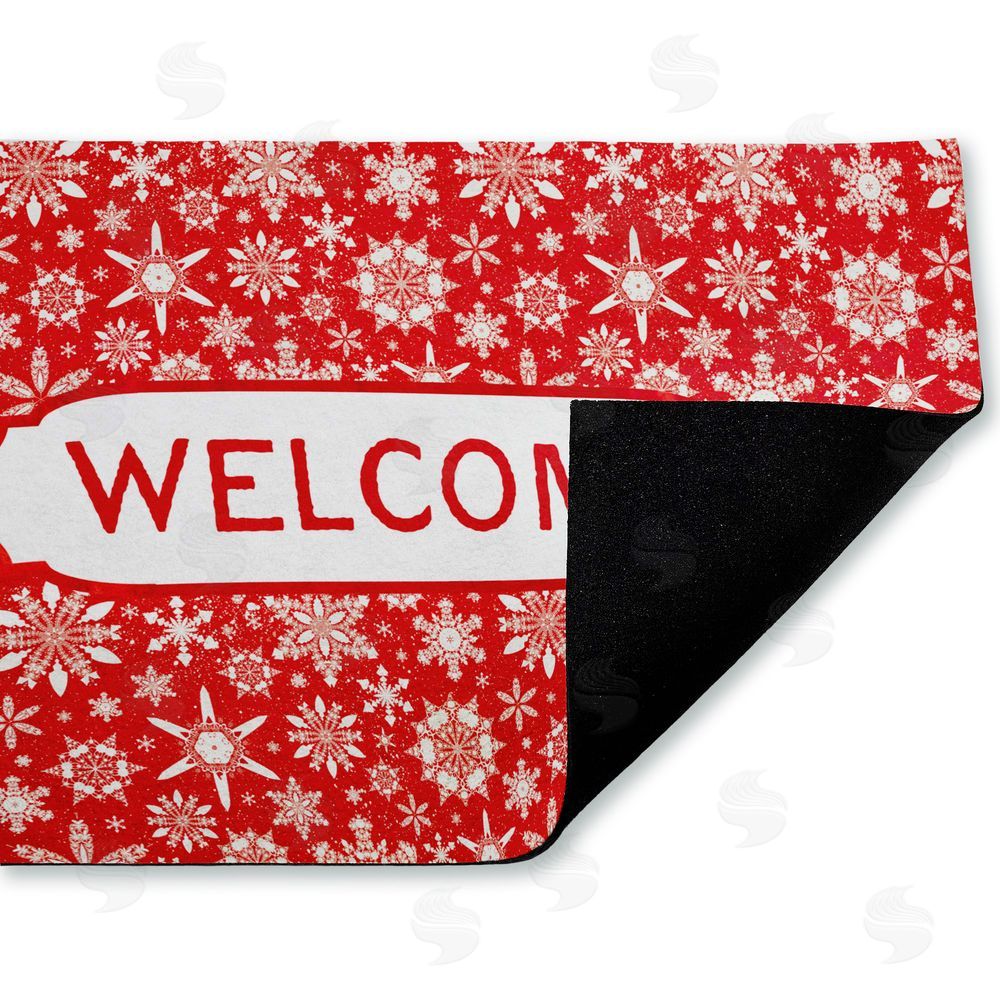Tim Coffey | Welcome Red Snowflake Fractals Non-Woven Door Mat