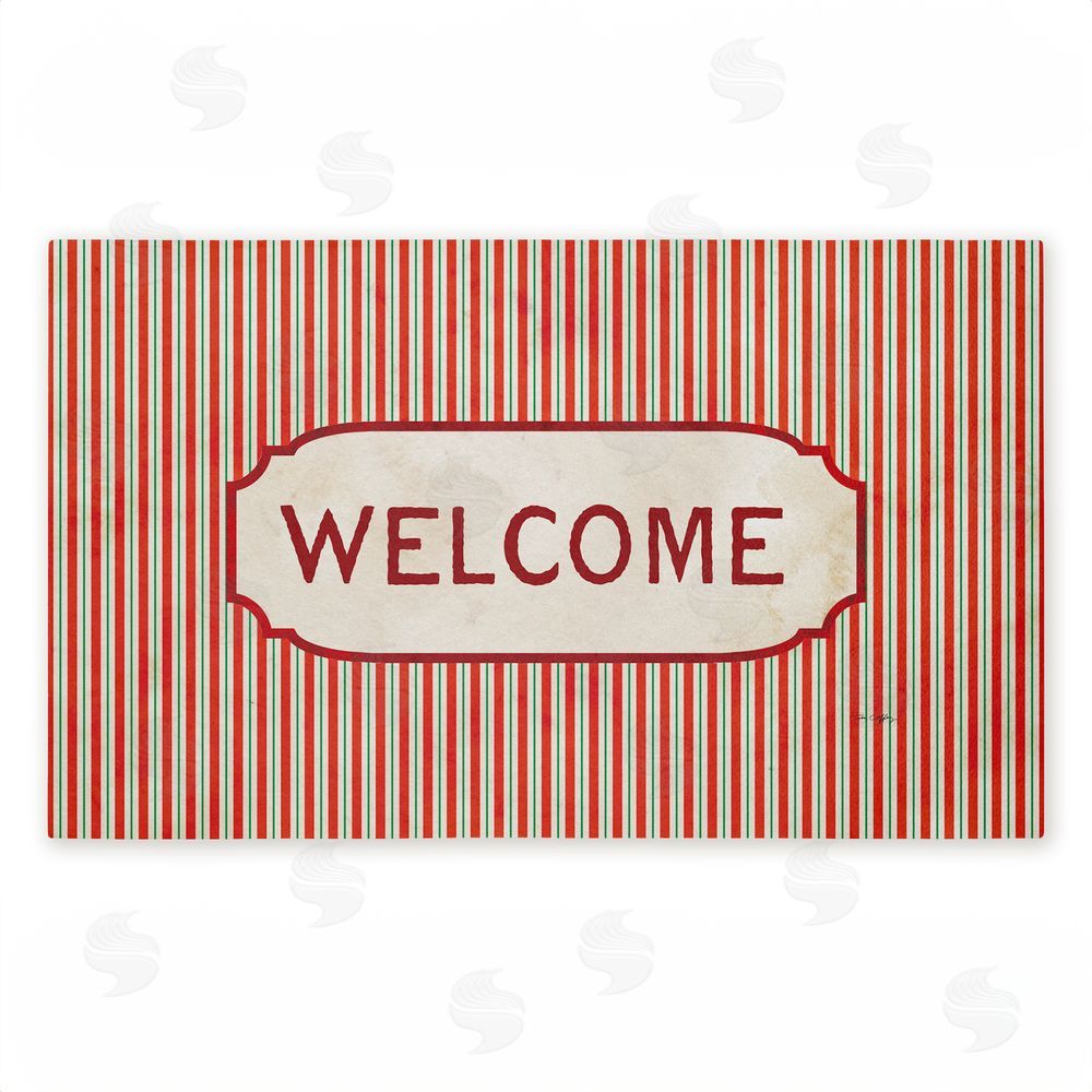 Tim Coffey | Red & Green Pinstripes Welcome Non-Woven Door Mat