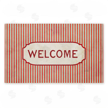 Tim Coffey | Red & Green Pinstripes Welcome Non-Woven Door Mat