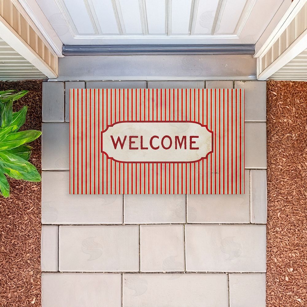 Tim Coffey | Red & Green Pinstripes Welcome Non-Woven Door Mat