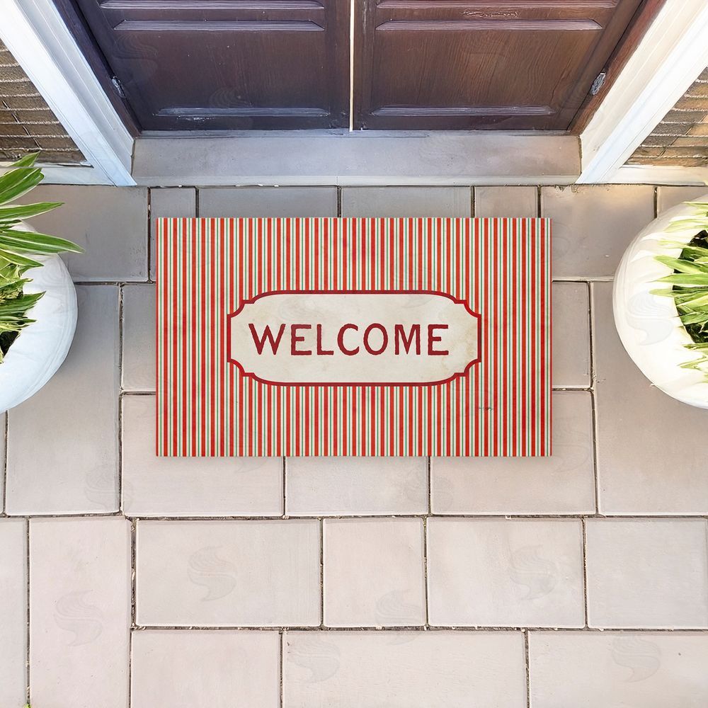 Tim Coffey | Red & Green Pinstripes Welcome Non-Woven Door Mat