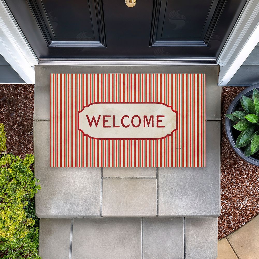 Tim Coffey | Red & Green Pinstripes Welcome Non-Woven Door Mat