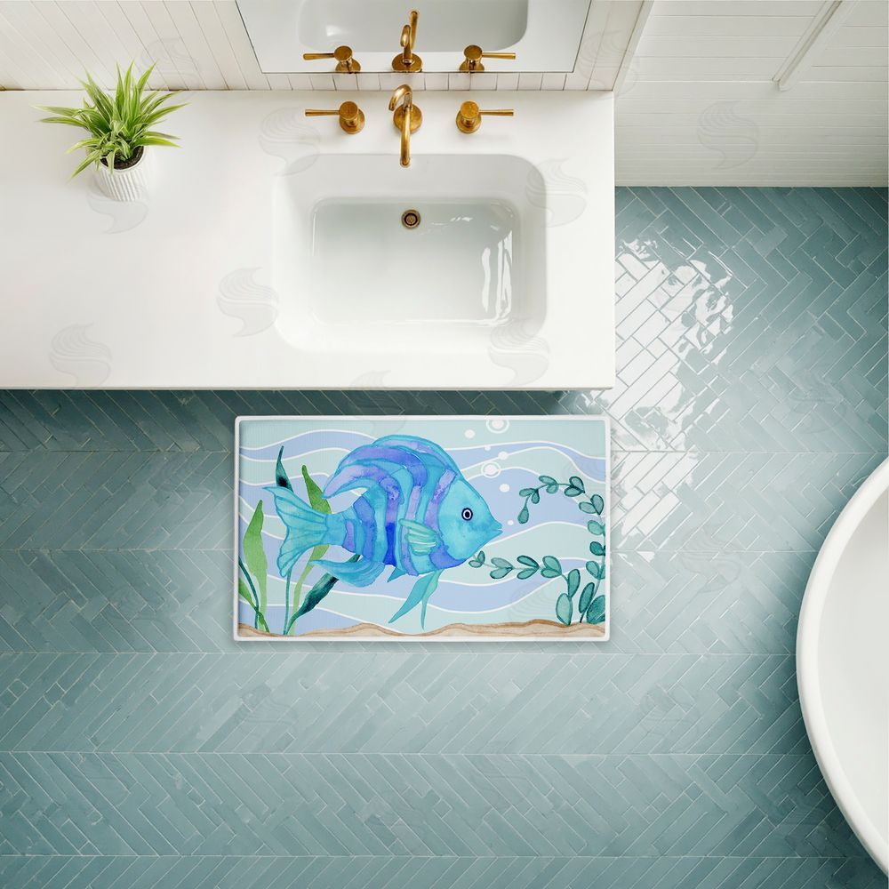Audrey Jeanne Roberts | Fun Blue Fish Underwater Plush Bath Mat