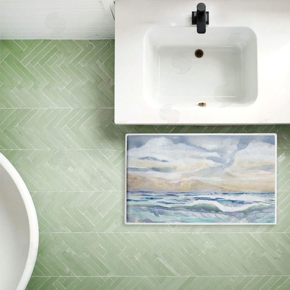 Audrey Jeanne Roberts | Tranquil Watercolor Waves Plush Bath Mat